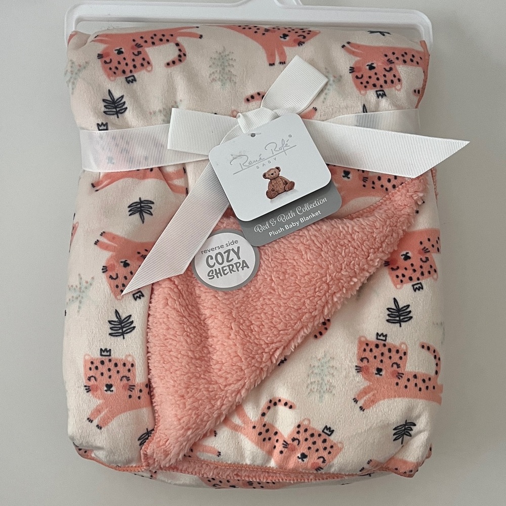 Rene Rofe Pink Leopard Sherpa Blanket